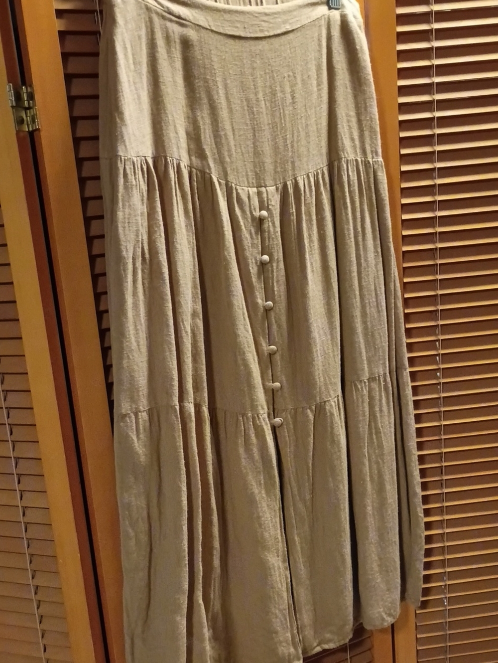 Japna Light Beige Tiered Maxi Skirt with Covered Buttons